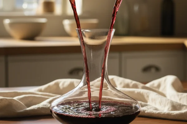 Assorted wine glasses filled with red and white wines on a walnut surface in warm natural light