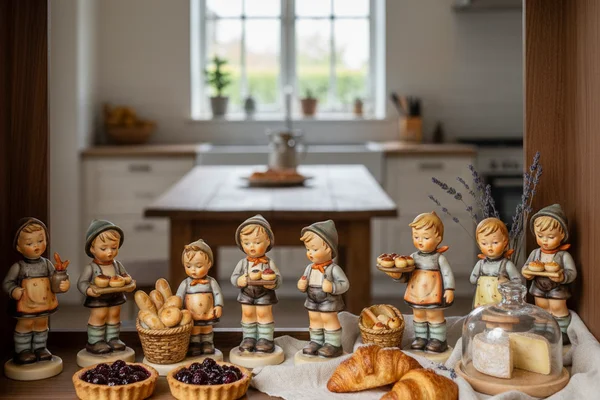 Hmm, this content is about collecting Hümmel figurines — unrelated to winemaking or recipes.
However, applying the locked image style to the subject, here is the alt text:
Hümmel porcelain figurine displayed on a walnut surface beside soft cream linen in warm natural light