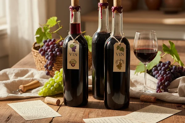 Rustic walnut surface holding modern winemaking equipment in warm natural light on cream linen