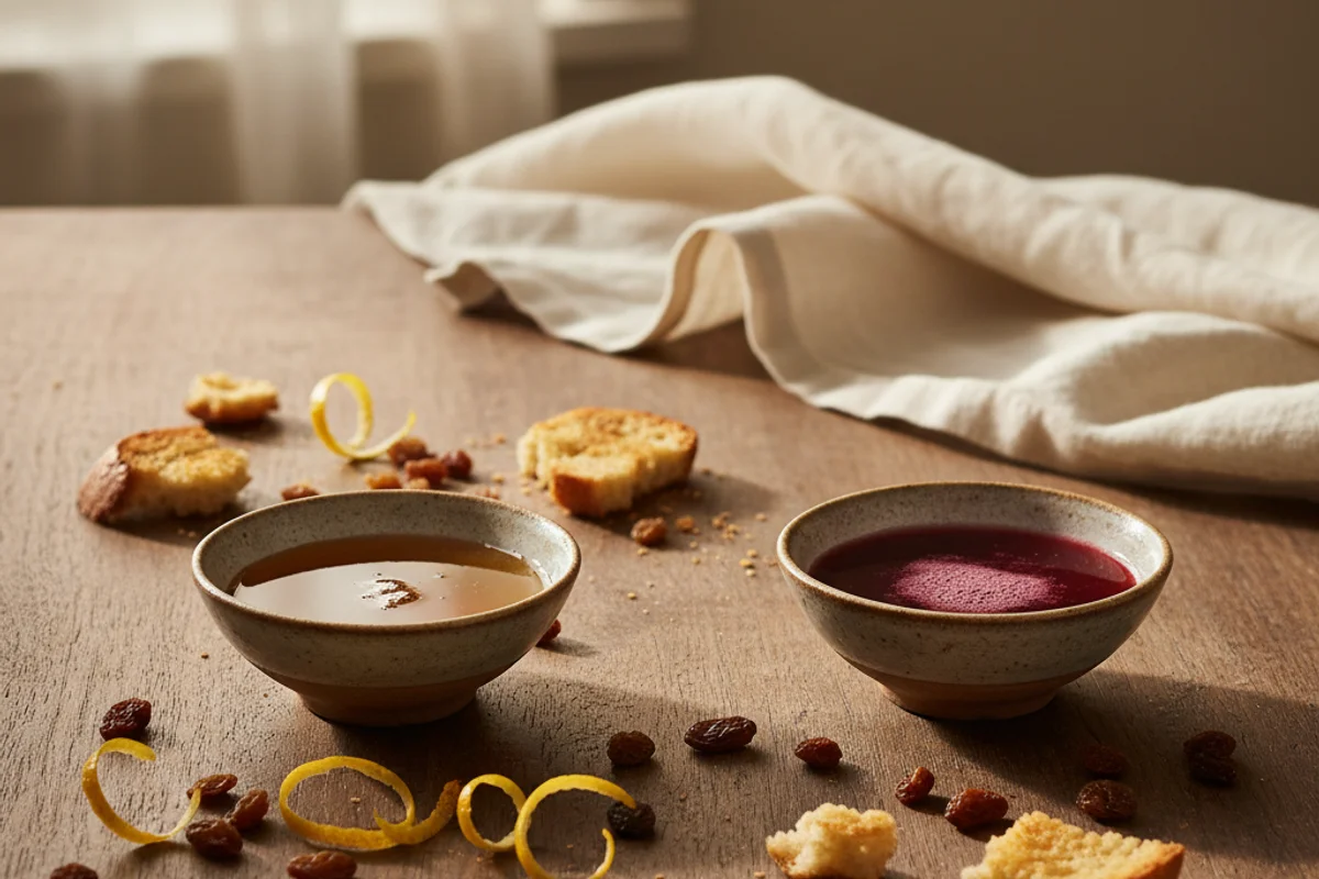 Dry yeast nutrient substitute ingredients in small ceramic bowls on a warm walnut surface with soft natural light